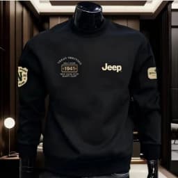 New JEEP Men's Heavyweight Crew Neck Sweatshirt, Versatile Printed Casual Pullover for Spring and Autumn