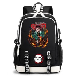 Demon Slayer Anime Print Student Backpack USB Charging Port Lightweight School Bag for Boys Girls