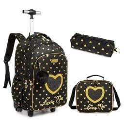 Bunnyfly 3PCS Rolling Backpack for School Kids Wheeled Backpack with Silent Wheels Lightweight Primary School Bag Durable Daypac