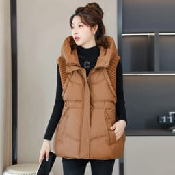 A-word Vest Down Cotton Padded Jackets Short Waistcoat Mid-Length Slim Hooded Autumn Winter Jackets Solid Women's Coats Trend