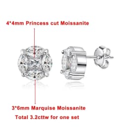 10mm Cluster Star Moissanite Stud Earrings with Certificates 925 Sterling Silver Princess/Marquise Cut Diamond Earring for Women