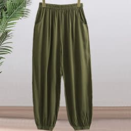 High Waist Lantern Pants Casual Cotton Silk Large Size Printed Long Trousers for Middle-Aged And Elderly Women