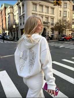 Leisure Spring and Autumn Sweater Wing Print and Hot Rhinestone Two Styles Women's Long-sleeved Pullover Hoodie