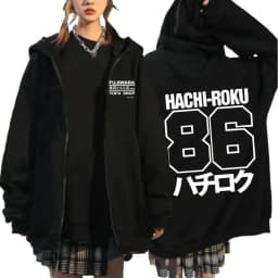 Anime Initial D Drift AE86 Zipper Hoodie Casual Vintage Zip Up Hooded Sweatshirts JDM Car Oversized Hoodies Cardigan Jacket Coat
