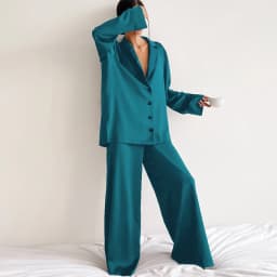 Two Pieces Women Pajama Sets Single Breasted Blouses Lounge Full Sleeve Spliced Straight Pants Casual Solid Lady Sleepwear