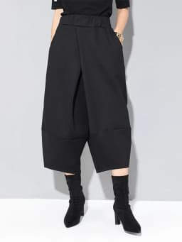 [EAM] High Elastic Waist Black Brief Pocket Wide Leg Calf-Length Pants New Trousers Women Fashion Spring Autumn 2026 1DJ1789