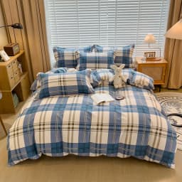 100% Cotton Brushed Quilt Cover Nordic Plaid Thickened Duvet Covers Soft Skin-Friendly Comfortable Single Double Blanket Cover