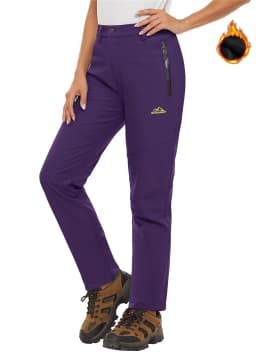 TACVASEN Fleece Lined Waterproof Soft Shell Pants Womens Winter Warm Zipper Pockets Work Pants Outdoor Hiking Ski Snow Trousers