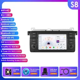 8+128G AI Voice Car Android Auto Radio for BMW E46 M3 318 320 325 330 335 Carplay 4G LTE Multimedia Player GPS Autoradio RDS SWC