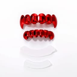 TOPGRILLZ Red Mirror Hip Hop Grillz Set 2Pcs 8 Teeth Top Bottom Grills Y2K Party Cosplay Teeth Halloween Jewelry Men Women
