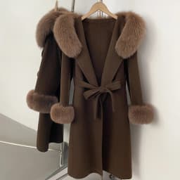 OFTBUY New Winter Warm Hood Solid Woolen Overcoat for Women Long Wool Blend Coat Women Real Fox Fur Belted Waist Jacket Female