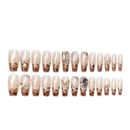 24pcs Autumn Leopard Pattern Fake Nail Tips Shiny Large Crystal French Wearable Press on Nails Spice Girls Fashion False Nails
