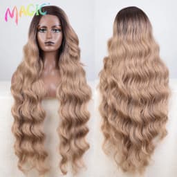 Magic Synthetic Lace Front Wig Long Wavy 36 Inch Cosplay Body Wavy Side Part Lace Wig For Women Lace Front Wig Ombre Blonde Wig