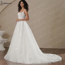 BEPEITHY Customized Spaghetti Straps A Line Glitter Beach Wedding Dresses 2025 Women Sleeveless Boho Bride Lace Bridal Gown
