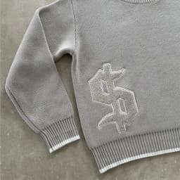 Y2K Gray Dollar Knitted Sweater Goth New Popular Symbol Pattern Retro Harajuku Pullover Top Winter Warm Boxy Men Clothing Unisex