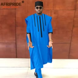 African Clothing for Men Dashiki Agbada Shirts Pants and Tribal Hat 3 Piece Set Dashiki Outfits Traditional Attire A2216165