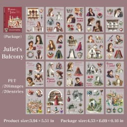 20Sheets/Pack Literary Story Theme PET Die-Cut Sticker Book for DIY Crafts, Scrapbooking, Journal, Phone Case, Laptop, Guitar