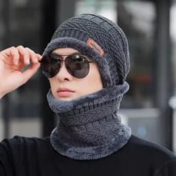 3Pcs Winter Beanie Hat Scarf Gloves Set Fleece Lined Knit Thermal Warm Touch Screen Unisex Windproof Cold Weather Outdoor Set