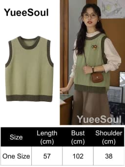 Green Knit Vest Printed Sleeveless Pullover Oversized Women Sweater Vest 2026 New Y2K Vintage Knitwear Women's Autumn Clothing