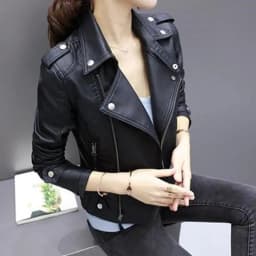 Casual Motorcycle Style Short PU Leather Jacket Women's Slim Fit Black Spring Autumn New Arrival Ladies' High Waist Coat