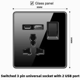 ELEGAN UK Socket Black 16A/20A/45A Full Glass Wall Switch USB type-c Tempered Crystal Panel Electrical Outlet Home Improvement