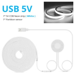 USB 5V LED Under Cabinet Light COB Strip Dimmable Night Neon Tape With Penetrable Wood Hand Scan Touch Sensor Switch For Kitchen