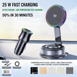 360 Rotate ICE Cooling Fan QI2 25W Magnetic Car Wireless Charger Mount Vacuum Suction Cup Phone Holder for iPhone 17 16 Pro Max