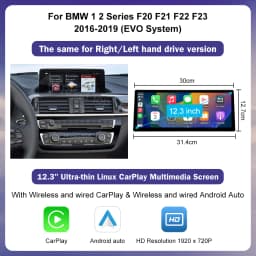 12.3inch Ultra Thin Screen For BMW 1/2/3/4 Series F20 F21 F22 F23 F30 F31 F33 F36 CIC/NBT/EVO Wireless CarPlay Multimedia Radio