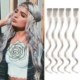 5 pcs/set 18 Inch Colored Clip In Hair Extensions Long Curly Synthetic Highlight Hairpieces Colorful Streak Hair For Women