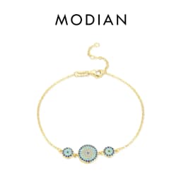 MODIAN Pure 925 Sterling Silver Luxury Turquoise Blue Eyes Clear Cubic Zircon Crystal Link Chain Bracelet For Women Fine Jewelry