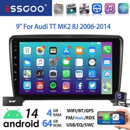 9" Android 14 Car Stereo Radio Multimedia Video Player For Audi TT MK2 8J 2006-14 Carplay Android Auto GPS Navigation BT FM Wifi