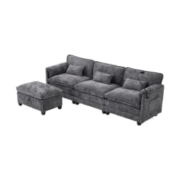 Modern 2-Seater Chenille Sofa Memory Foam Filling with USB Charging Port Side Pocket Phone Holder Modular Stools Living Room