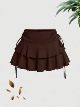 Plus Size Women's Ruffled Layered Mini Skirt with Side Drawstring