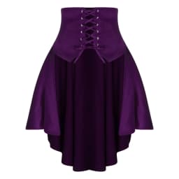 Womens Gothic Steampunk Satiny Pirate Skirt Front Lace-up Tiered Ruffled Irregular Hem Skirt Waist Belt Vintage Medieval Costume