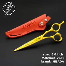 HISADA Hairdressing Scissors 6 Inch Yellow High-End Scissors VG10 Material Is Sharp and Wear-Resistant Scissors Tool