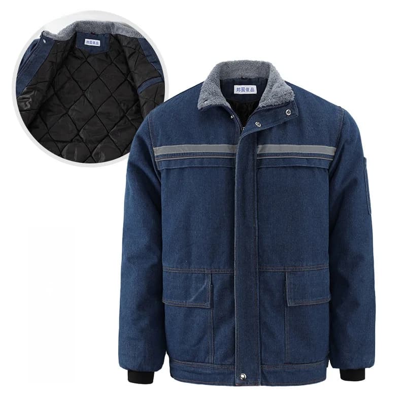 Men's Denim Workwear Cotton Jacket Winter Welding Flame Retardant Thickened Fleece Wear Resistant Cotton Coat