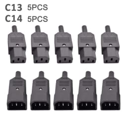 5/10pcs IEC 320 AC Power Connector C13 C14 Rewireable 10A 250V Black Electrical 3 Pin Female Male Straight Cable Plug Socket