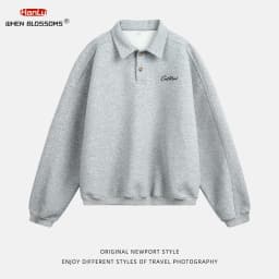 HANGLU 2025 Men's Oversized Collar Sweatshirt Vintage Button Placket Long Sleeve Polo Pullover Loose Fit Streetwear Top