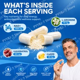 NAD+ Men’s Complex 1000mg Boost Stamina & Blood Flow with L-Arginine CoQ10 & Resveratrol Fight Fatigue Vegan Formula 60 Capsules
