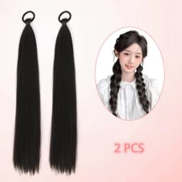 2 Pack Synthetic Black Ponytail Extension with Elastic Tie, Braid Ponytail Extension Braid Hair Extensions for Girls Women