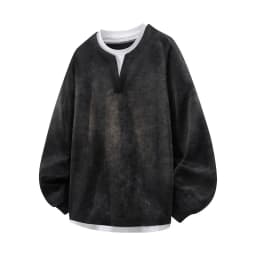 2026 Autumn New Round Neck Fake Two-piece Hoodie Korean Fashion Harajuku Tie Dye Casual Loose Long Sleeved T-shirt Sweatshirt