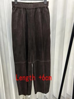 Retro 2025 Leather Ankle-Length Pants Women Elastic Waist Suede Sheepskin Wide Leg Length Straight Cylinder Trousers Black brown