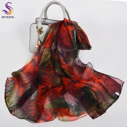[BYSIFA] Emerald Green Women Long 100% Silk Scarf Printed Chinese Style Water Ink Painting Brand Oblong Silk Shawl Scarves 170cm