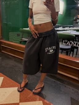 Y2K Pilot Sweatshorts Black Crest Graphic Woven Label 3/4 Length Shorts American Vintage Casual Terry Unisex Baggy Longshorts