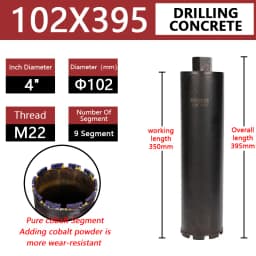 LAANCI Diamond Core Drill Bit Reinforced Concrete Drill Bit Diameter Range 25-200mm Total Length 400mm For Drilling On Concrete
