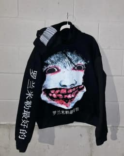 Men Gothic Horror Print Zip Up Hoodie Dark Anime Face Graphic Sweatshirt Y2K Harajuku Streetwear Outerwear Casual Black Tops