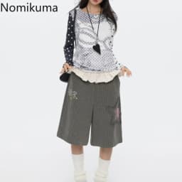 Patchwork Polka Dot Shorts for Women 2025 New Bottoms Ruffles Straight Wide Leg Pants Summer Casual Pantalones Cortos De Mujer