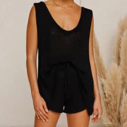 2024 Summer Fashion Casual Deep V-Neck Back Heart Tie Knit Women's Sweater Set Two-Piece Casual Party Trend Wear