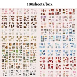 Mr.Paper 100Pcs/Box Ancient Treasures Die-Cut Sticker Gift Box with Adhesive Backing Vintage Retro Sticker & Memo Journal Set