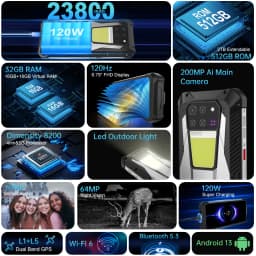 Unihertz Tank 3 8849 Android 13 Smartphone Rugged 23800mAh 32GB 512GB 200MP 5G Mobile Phone Waterproof 120W Night Vision Phones